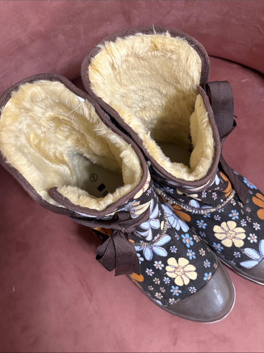 Brown Floral Ribbon Lace-Up Ankle Booties - Picture 2 of 3